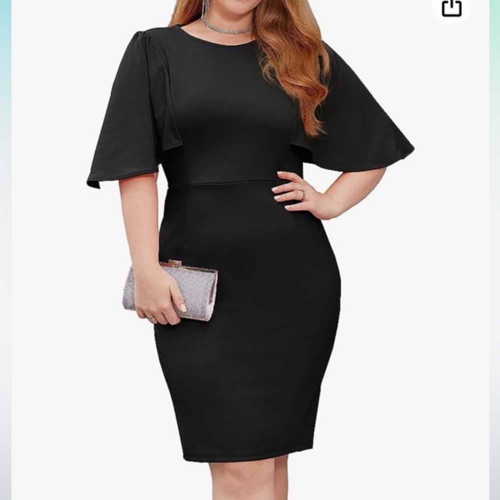 NWT. Grace Karin 3/4 ruffle sleeve slim fit business pencil dress.